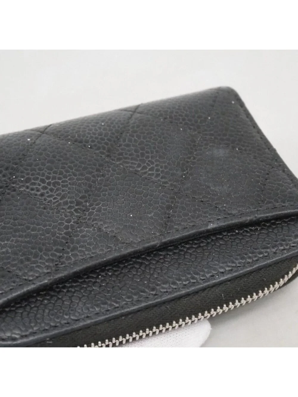 Chanel Coin Case Quilted Caviar Leather Black Silver